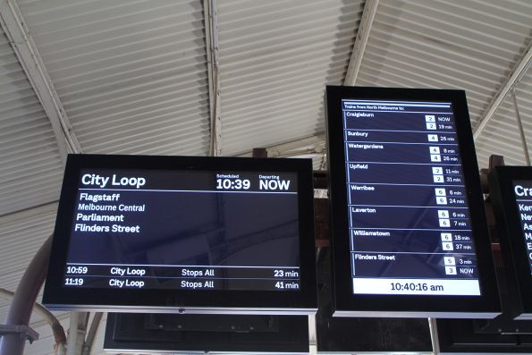 City Loop train also listed at North Melbourne as an option for the next 'Flinders Street' train