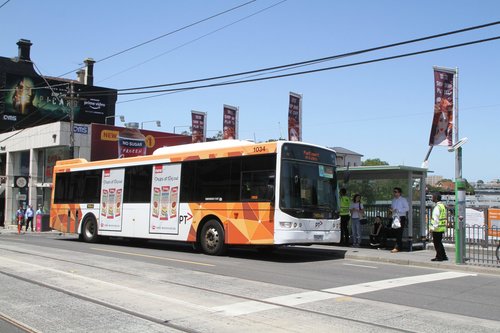 Ventura bus #1034 5396AO arrives at South Yarra station on an all stations run from Caulfield