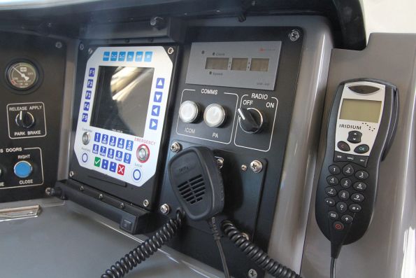 ICE radio console inside a VLocity train cab