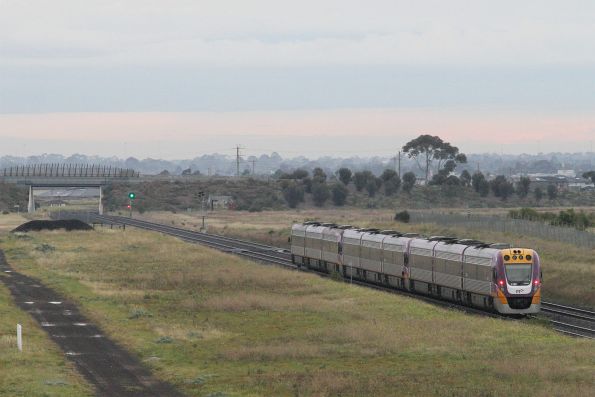 VLocity VL07 leads the 9-car test train through Ravenhall on the down