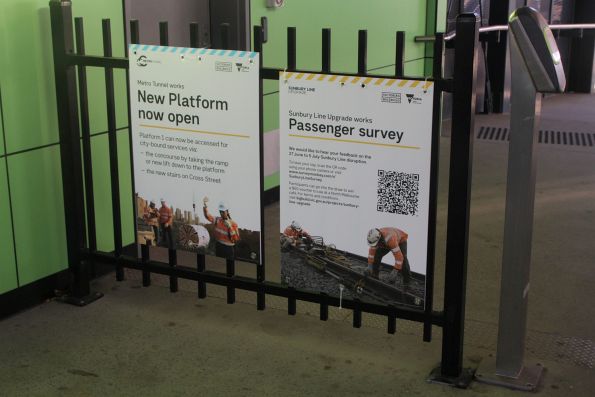 'New platform now open' signage at West Footscray