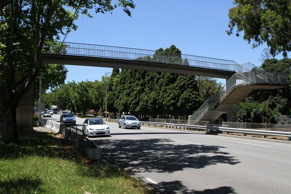 Footbridge provides the only pedestrian access to the Hornby Street tram stop in the middle of Dandenong Road, Windsor 