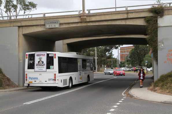 Dysons bus #755 3144AO on a Sunbury line rail replacement service along St Albans Road, Albion