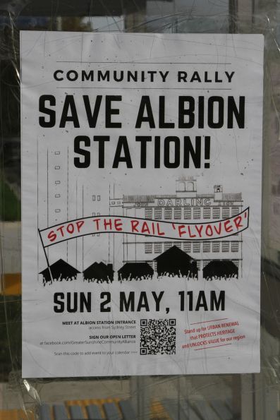 Poster for the 'Save Albion Station' community rally on Sunday 2 May