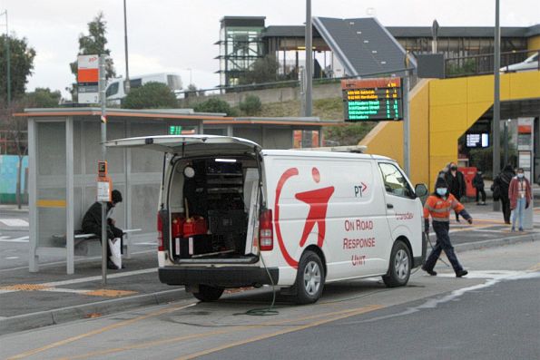 Transdev mechanic packing up after assisting a broken down bus at Sunshine station