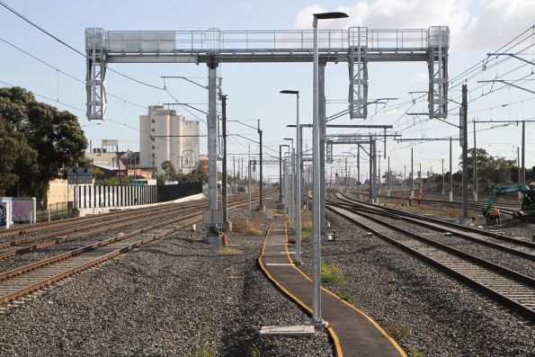 New signal gantry in place at the down end of West Footscray