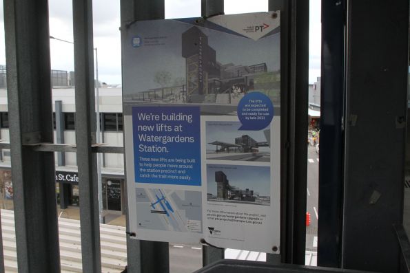 'We're building new lifts at Watergardens station' poster on the concourse