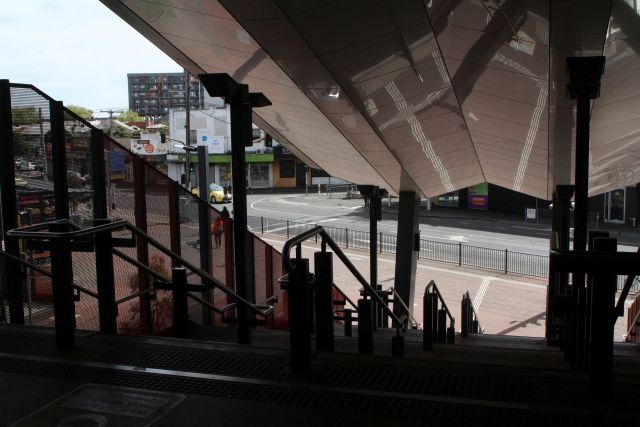 Steps down to Irving Street from the Footscray station footbridge