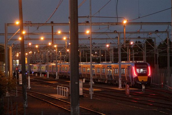 HCMT set 18 fired up at Epping Workshops, ready for another night of High Capacity Signalling testing