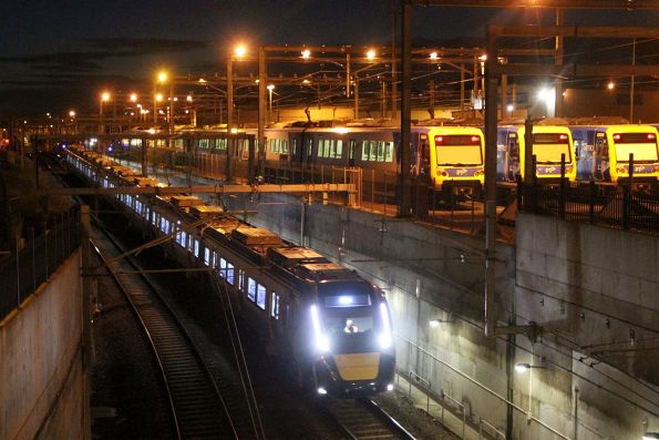 HCMT set 18 heads onto the mainline from Epping Workshops, ready for another night of HCS testing on the Mernda line