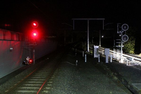 Flagman beside signal EPP116 at Epping due to the occupation towards South Morang