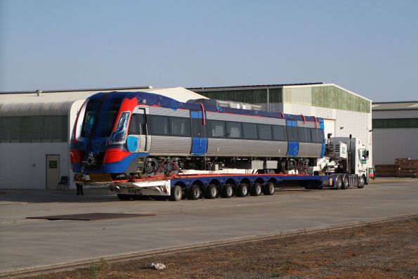 Adelaide Metro A-City carriage 4025 DMA loaded on a truck at Dandenong ready for the trip to South Australia