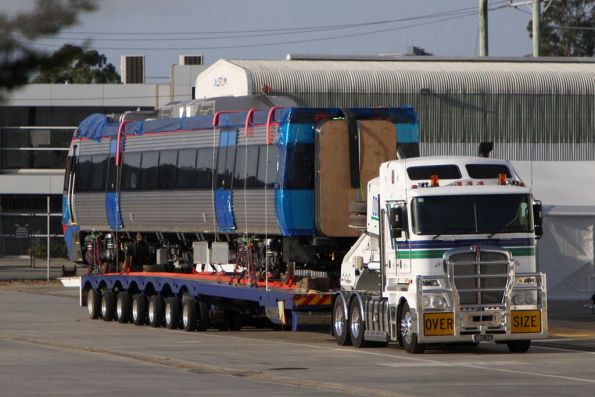 Adelaide Metro A-City carriage 4025 DMA loaded on a truck at Dandenong ready for the trip to South Australia