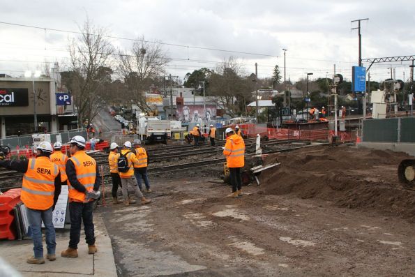 Road surface all dug up at the Union Road level crossing