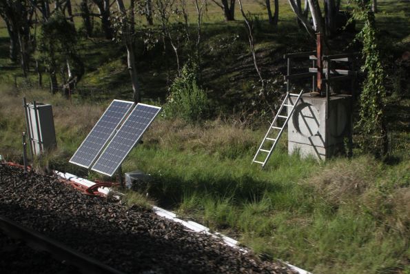 Solar powered land subsidence monitoring equipment along the tracks at the down end of Douglas Park