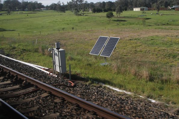 Solar powered land subsidence monitoring equipment along the tracks at the down end of Douglas Park