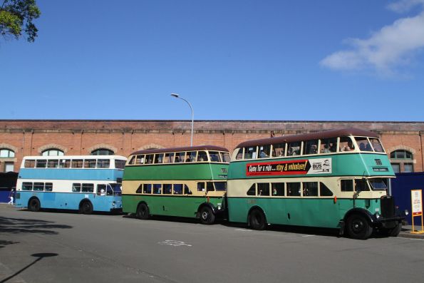 Leyland Titan OPD2/1 double decker buses #2186 and #2087 with Leyland Atlantean PDR1A/1 #1224 at Sydney Central station