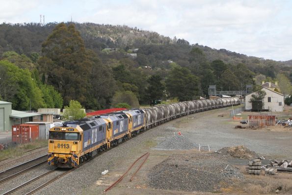 8133 leads 8129 and 8175 on an up cement train from Berrima to Clyde at Mittagong