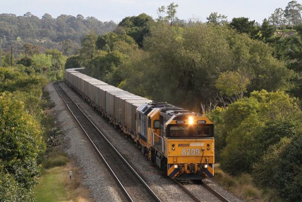 8209 leads 8150 towards Picton with an up Cripps Creek garbage train 