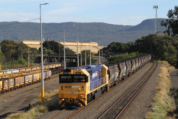 8202 arrives back at BlueScope Port Kembla with a loaded coal train from the Dendrobium mine on the Kemira Valley line