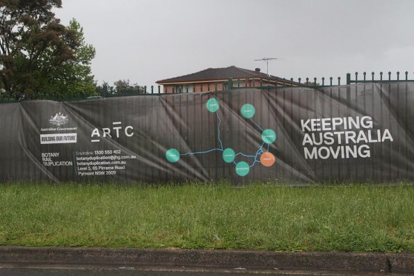 ARTC 'Botany Rail Duplication' banner beside Ellis Street, Botany 