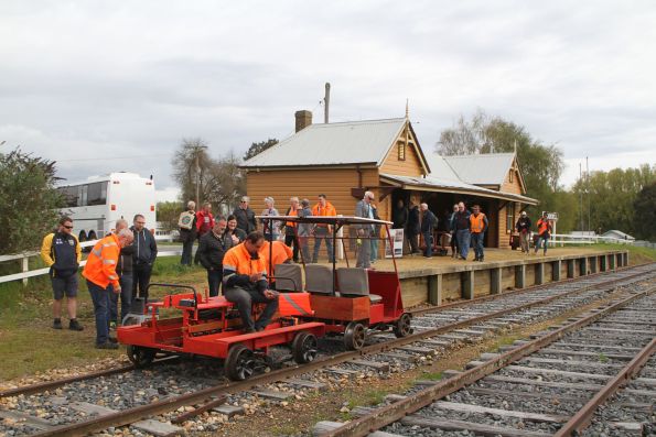 Gangers trolleys ready for the first passengers of the day at the Goulburn Crookwell Heritage Railway