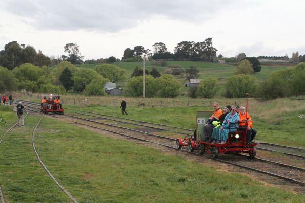 Going for a ride on the gangers trolleys along the station yard at Crookwell 