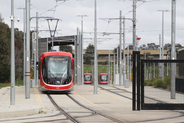 #013 arrives out of service at the Canberra Metro depot