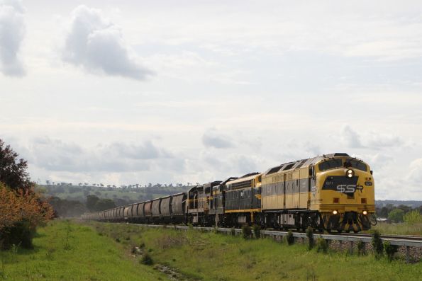 CLF1 leads S303, T357 and C501 towards Cootamundra West with a loaded grain for Melbourne