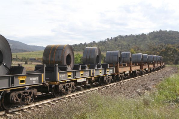 Coil steel loading on a southbound steel train passes the Bethungra Spiral