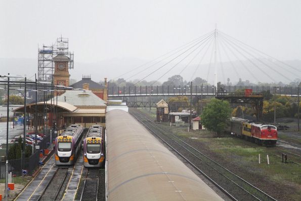 VLocity VS96 awaiting departure time from Albury, VS97 stabled alongside