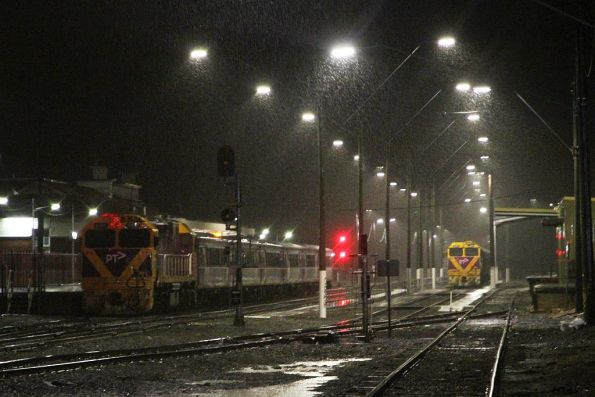 N453 and carriage set SSH31 stabled in the platform at Shepparton, N472 in the yard with VN14