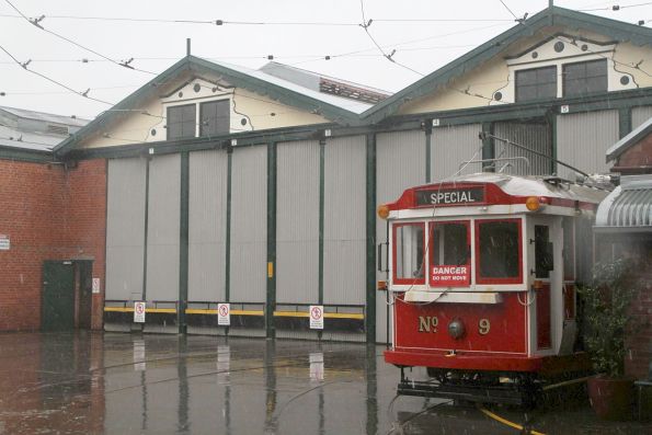 Bendigo tram #9 stabled outside the depot