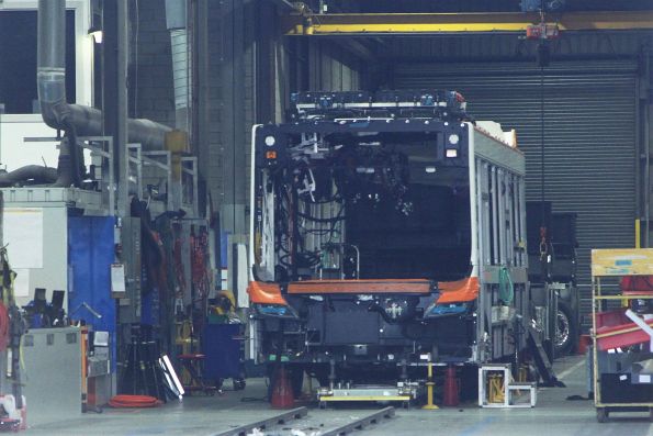 Volgren Optimus bus being assembled inside the factory at Dandenong