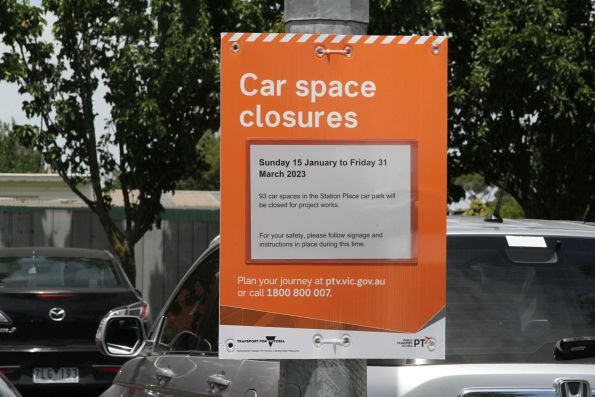 Notice that the Station Place car park at Sunshine station will be closed from January to March 2023 for Melbourne Airport Rail works