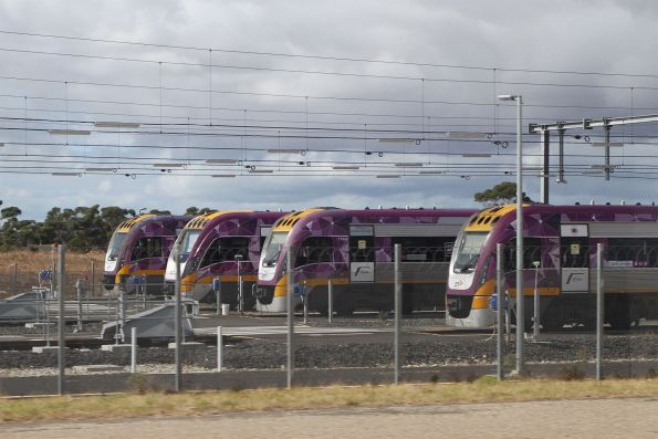 VLocity VL43, VL64, VL83 and VL06 stabled for the weekend at Wyndham Vale