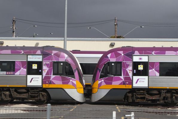 VLocity VL04 and VL31 stabled for the weekend at Geelong Loco