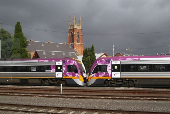 VLocity VL22 and VL81 stabled for the weekend at Geelong station