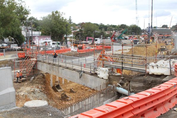 Looking down the line from Union Road towards the new station, a single bridge span carries services over the future rail cutting