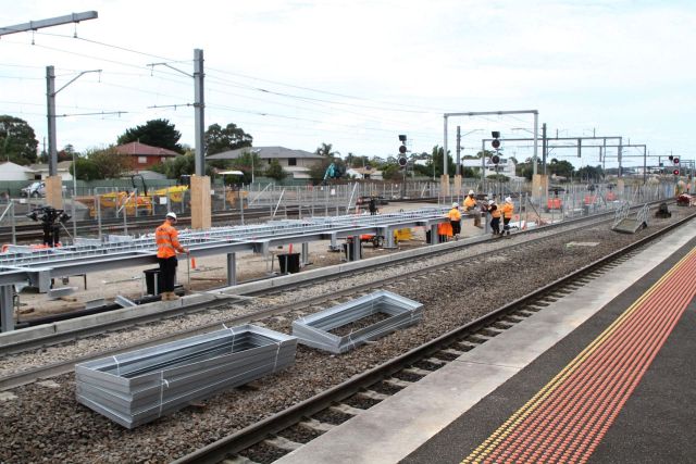 Steel platform edge panels waiting to be installed at Sunshine platform 3