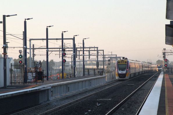 VLocity VL23 trails two classmates on an up 9-car VLocity service from Wyndham Vale  express through Sunshine