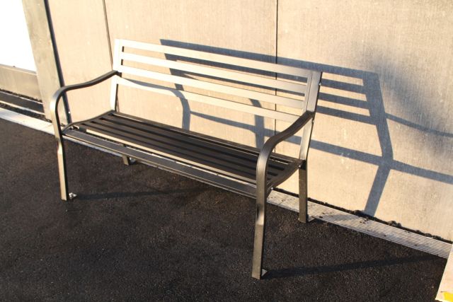 Marquee brand 'Steel Park Benches' from Bunnings on the platform