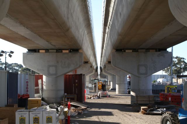 Looking up the line between the pair of single track U-trough viaducts