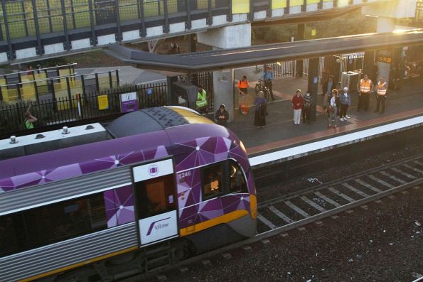 Authorised Officers watching for passengers exiting V/Line services at Sunshine platform 4