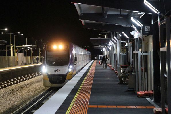 VLocity VL87 and classmate run express through the new elevated Deer Park station on the up