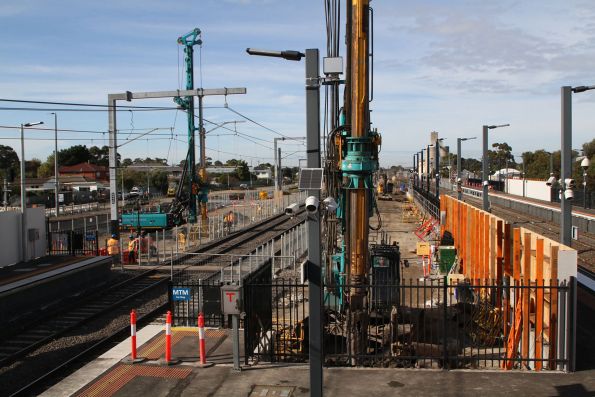 Piling rigs at work on foundations at the up end of Sunshine platform 1 and 2