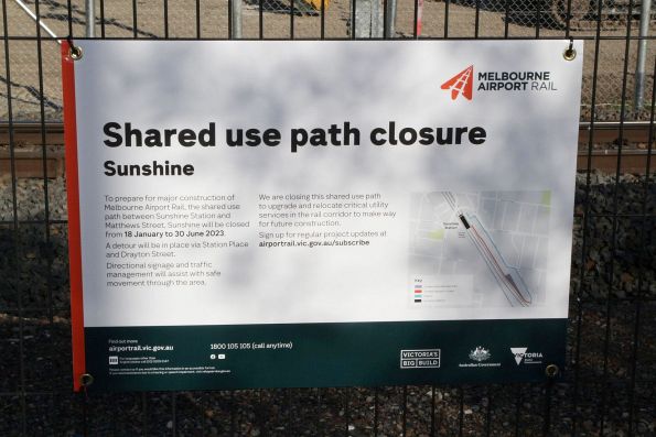 Shared path closure for service relocation works at Sunshine station extended from 30 April to 30 June 2023