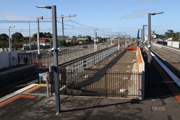 Asphalt emergency exit pathways at the up end of Sunshine station following the demobilisation of Melbourne Airport Rail works