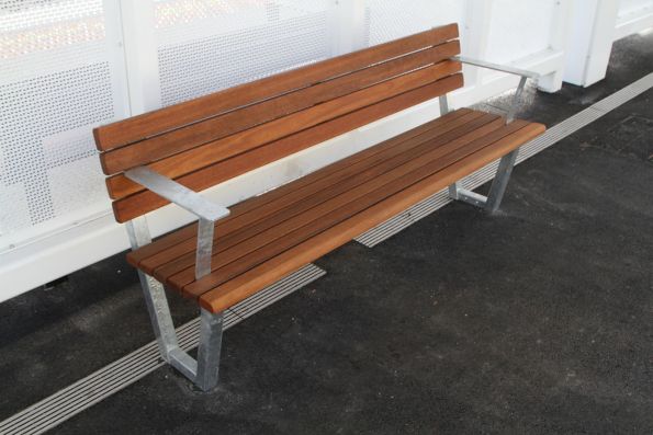 One of three timber and metal bench seats per platform at Union station