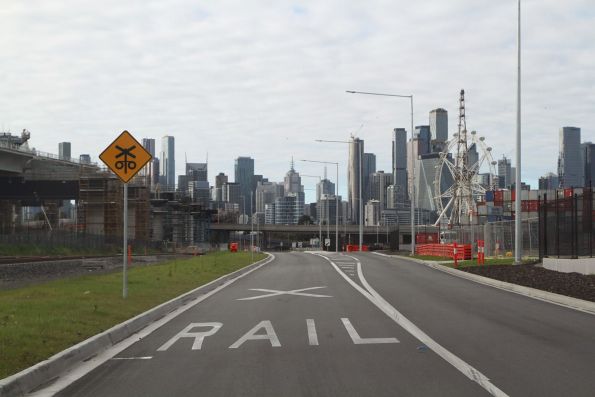 Western approach to the new level crossing between Intermodal Way and the Coode Road rail terminal siding